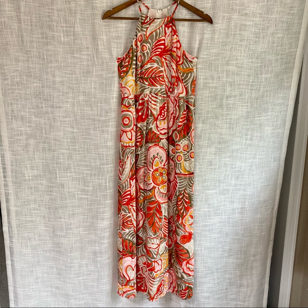 LOFT Tropical Print Halter Midi Dress